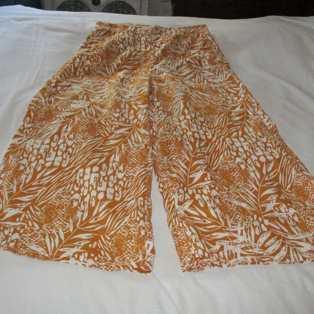CHRISTIAN SIRIANO Light Brown & White Floral High Rise Palazzo Pants